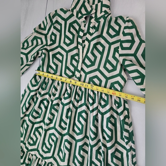 Zara Ecru White Green Geo Geometric Print Karen Tiered Midi Size S - Picture 13 of 16